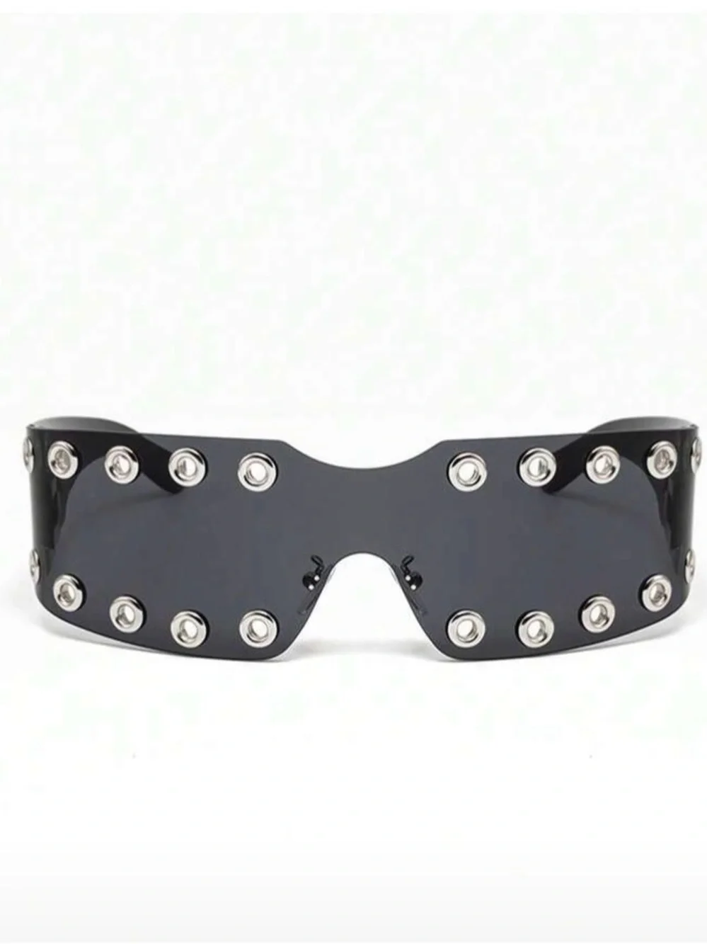 SHEIN Rivet-Trim Shield Sunglasses - Smoke